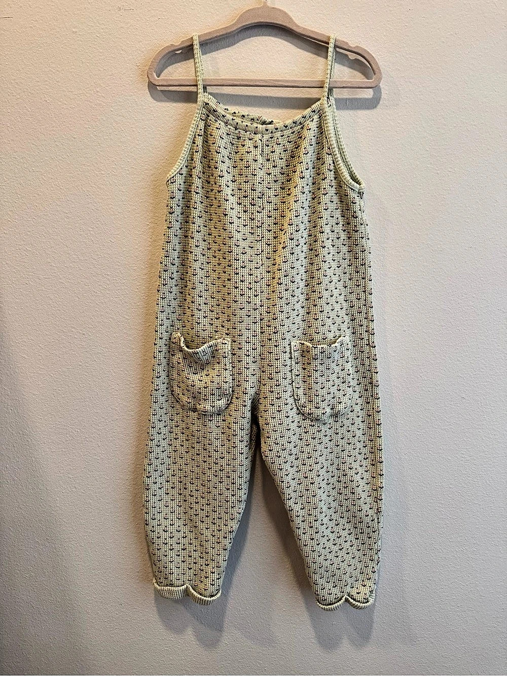 Zara Kids Floral Waffle Jumpsuit Green & Pink Girls 18-24M